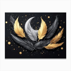 Moon And Feathers 4 Canvas Print