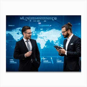 Businessmen Navigating Technology And Digital Communication (4) Canvas Print