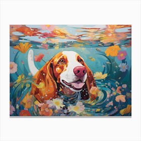 Basset Hound Dog Swimming In The Sea Canvas Print