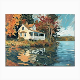 Wooden House By The Lake - expressionism Canvas Print
