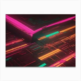 Abstract Image Of A Geometric Structure With Glowing Pink, Green, And Orange Lines Canvas Print