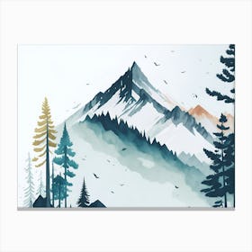 Mountain And Forest In Minimalist Watercolor Horizontal Composition 240 Canvas Print