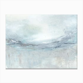 Exhale - Soft Abstract Art Print Painting, Dreamy Blue Gray Landscape, Tranquil Sea Sky Clouds Wall Art Canvas Print