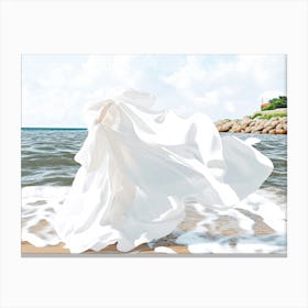 White Dress On The Beach Canvas Print