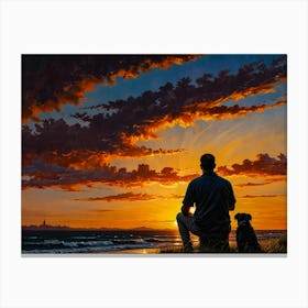 Sunset With Dog 1 Canvas Print