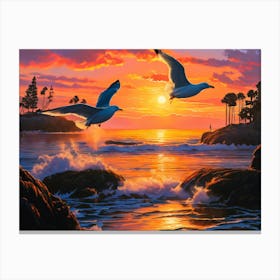 Seagulls At Sunset - Ai Canvas Print