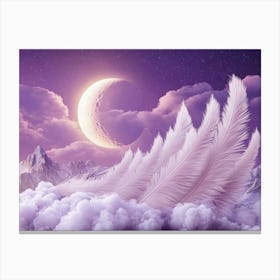 Moon And Feathers 3 Canvas Print