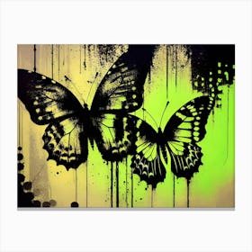 Two Butterflies On A Green Background 1 Canvas Print