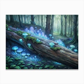 A Glowing Depiction Of Bioluminescent Fungi On A F (1) Canvas Print