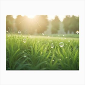 A Field Of Green Grass With Soap Bubbles Floating In The Air Canvas Print