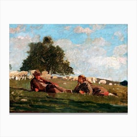 Man and Woman Relaxing in a Field Vintage 19th Century Oil Painting Canvas Print