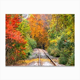 Autumn Train Track Canvas Print