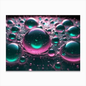 Macro View Of Iridescent, Metallic Bubbles On A Dark Surface, Reflecting Light And Creating A Mesmerizing Abstract Pattern Canvas Print