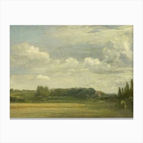 Field With Clouds. Vintage Muted Landscape Art Canvas Print