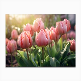 Pink Tulips In The Garden 3 Canvas Print