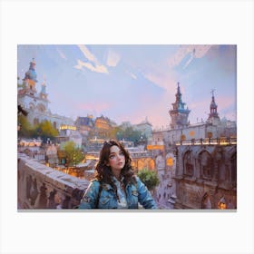 Girl In A City Canvas Print