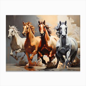 Horses galloping in a field. 3 Canvas Print
