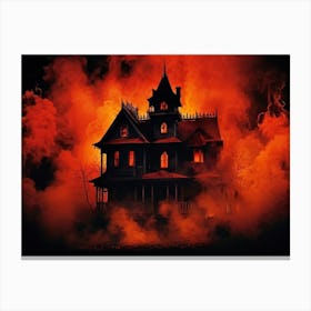 A Haunted House With Fiery And Skittish Autumn Colors Forms The Centerpiece Of A Mysterious Hallowee (3) Canvas Print