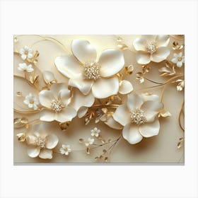 3D Marble Carved Flowers In Gold And Cream Colors Canvas Print