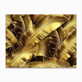 Golden Seamless Pattern with Shiny Banana Leaves Canvas Print