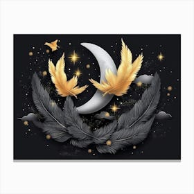 Moon And Feathers Canvas Print