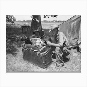 Veteran Migrant Agricultural Worker Examining Contents Of His Trunk, Camped On Arkansas River In Wagoner County Canvas Print