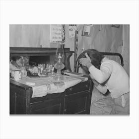 Wife Of Pomp Hall, Tenant Farmer, Combing Her Hair In The Morning, Creek County, Oklahoma, See General Captio Canvas Print