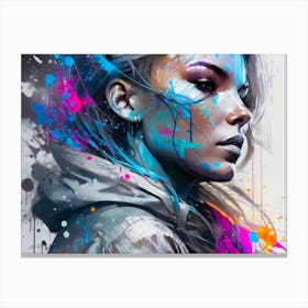 Beauty In Rain Coat Portrait -Acid Wash Effect Color Splash Painting Canvas Print