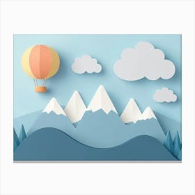 Hand Drawn Childish Art With Mountains, Balloons And Clouds 1 Canvas Print