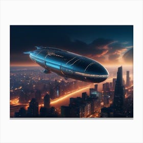 Spaceship Flying Over City Canvas Print