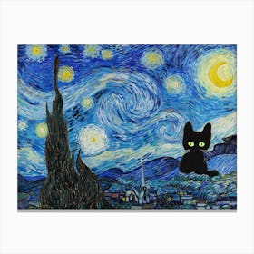 The Starry Night, Vincent Van Gogh  Inspired Cat Canvas Print