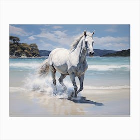 A Horse Oil Painting In Whitehaven Beach, Australia, Landscape 2 Canvas Print