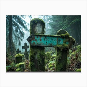 A Decaying Signboard At The Infamous Haunted Cemetery Letters Of The Signboard Are Weather Beaten A (14) Canvas Print