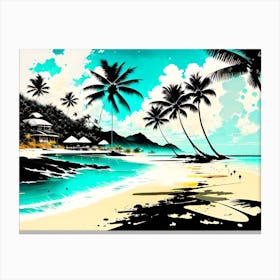 Beach Scene With Palm Trees Canvas Print