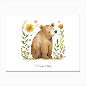 Little Floral Brown Bear 3 Poster Canvas Print