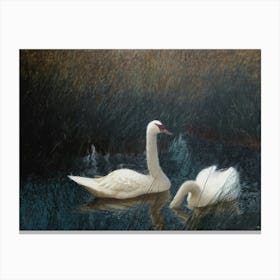 Swans Vintage Iskandinav Farmhouse Wall Art Canvas Print