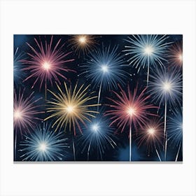 Abstract Background With Stylized Fireworks In A Variety Of Colors Against A Dark Blue Background 4 Canvas Print