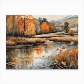 Autumn Pond Landscape Painting (67) Canvas Print