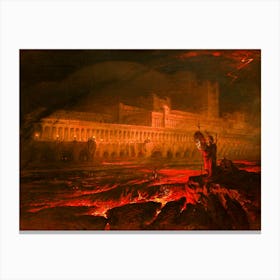 Le Pandemonium 1841 by John Martin for John Milton's "Paradise Lost" Where Pandemonium is the Capital of Hell. Oil on Canvas. Original at The Louvre, Paris. HD Remastered. Canvas Print