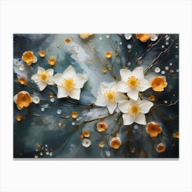 White Flowers On A Blue Background Canvas Print