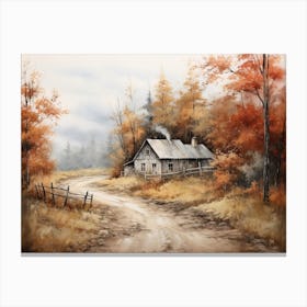 A Painting Of Country Road Through Woods In Autumn 79 Canvas Print