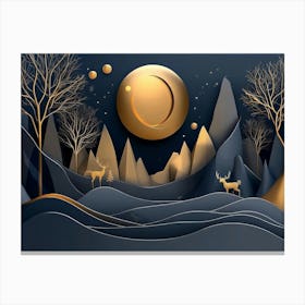 3d Modern Art With Night Landscape With Colorful Mountains 1 Canvas Print