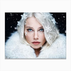 Half Portrait Macro Photography Blue Eyed Caucasian Woman With White Hair Freckles And Short Chi Canvas Print