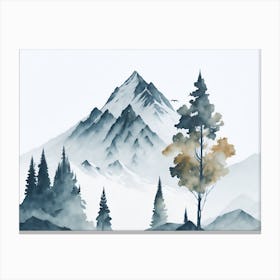 Mountain And Forest In Minimalist Watercolor Horizontal Composition 63 Canvas Print