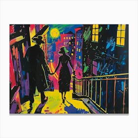 Couple Walking Down The Street Canvas Print