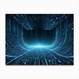 A Futuristic Tunnel With Glowing Blue Lines Of Data And Energy Flowing Through It, Leading To A Bright Light At The End Canvas Print