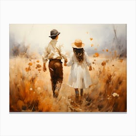 Two Children In A Field Canvas Print