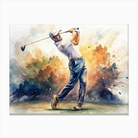 Golf Player Swinging In Watercolor Style Canvas Print