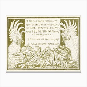 Invitation With Two Cockatoos (1896), Theo Van Hoytema Canvas Print