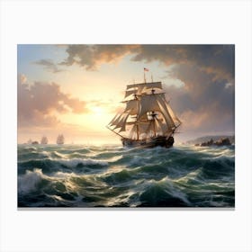 Ship In Rough Seas Canvas Print